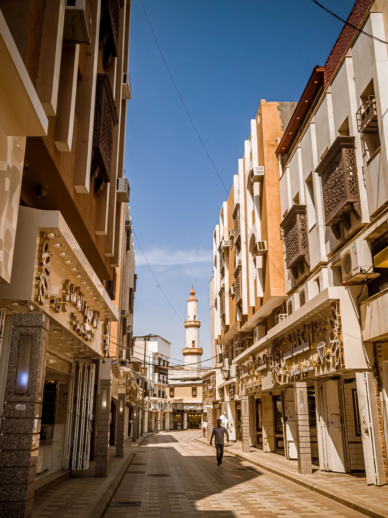 Historic street with traditional buildings in Taif